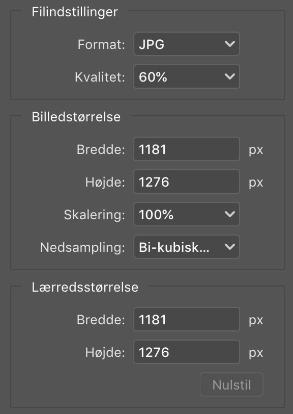 Photoshop export-indstillinger