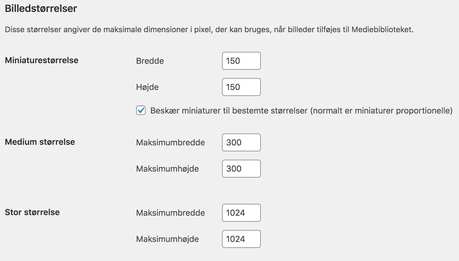 Wordpress billedstørrelser